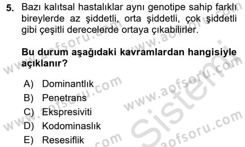 Temel Veteriner Genetik Dersi 2021 - 2022 Yılı (Final) Dönem Sonu Sınav Soruları 5. Soru