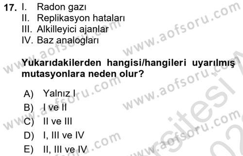 Temel Veteriner Genetik Dersi 2021 - 2022 Yılı Yaz Okulu Sınav Soruları 17. Soru