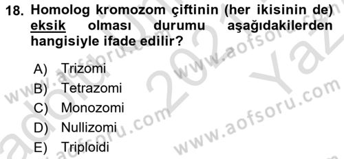 Temel Veteriner Genetik Dersi 2021 - 2022 Yılı Yaz Okulu Sınav Soruları 18. Soru