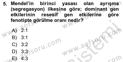 Temel Veteriner Genetik Dersi 2021 - 2022 Yılı Yaz Okulu Sınav Soruları 5. Soru