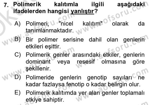Temel Veteriner Genetik Dersi 2021 - 2022 Yılı Yaz Okulu Sınav Soruları 7. Soru