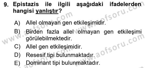 Temel Veteriner Genetik Dersi 2021 - 2022 Yılı Yaz Okulu Sınav Soruları 9. Soru