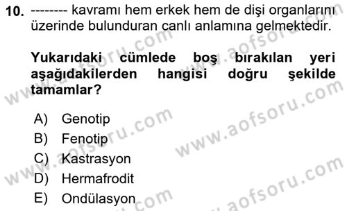 Temel Veteriner Genetik Dersi Ara Sınavı Deneme Sınav Soruları 10. Soru