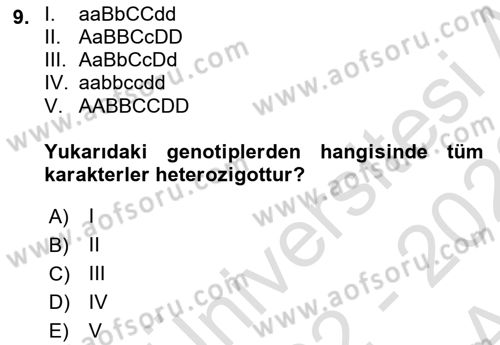 Temel Veteriner Genetik Dersi 2022 - 2023 Yılı (Vize) Ara Sınav Soruları 9. Soru