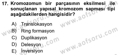 Temel Veteriner Genetik Dersi 2022 - 2023 Yılı (Final) Dönem Sonu Sınav Soruları 17. Soru