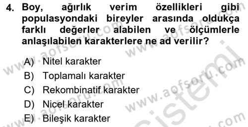 Temel Veteriner Genetik Dersi 2022 - 2023 Yılı (Final) Dönem Sonu Sınav Soruları 4. Soru