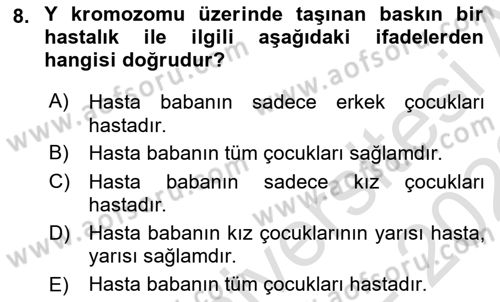 Temel Veteriner Genetik Dersi 2022 - 2023 Yılı (Final) Dönem Sonu Sınav Soruları 8. Soru