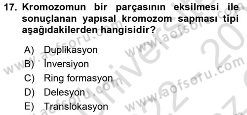 Temel Veteriner Genetik Dersi 2022 - 2023 Yılı Yaz Okulu Sınav Soruları 17. Soru