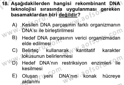 Temel Veteriner Genetik Dersi 2022 - 2023 Yılı Yaz Okulu Sınav Soruları 18. Soru