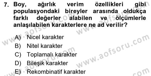 Temel Veteriner Genetik Dersi 2022 - 2023 Yılı Yaz Okulu Sınav Soruları 7. Soru