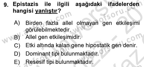 Temel Veteriner Genetik Dersi 2022 - 2023 Yılı Yaz Okulu Sınav Soruları 9. Soru