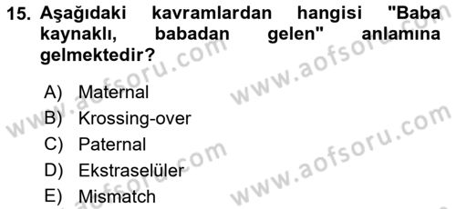 Temel Veteriner Genetik Dersi Ara Sınavı Deneme Sınav Soruları 15. Soru