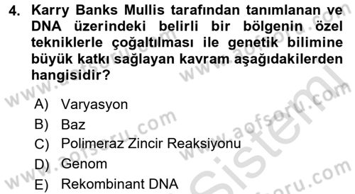 Temel Veteriner Genetik Dersi Ara Sınavı Deneme Sınav Soruları 4. Soru