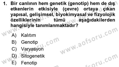 Temel Veteriner Genetik Dersi 2024 - 2025 Yılı (Vize) Ara Sınav Soruları 1. Soru