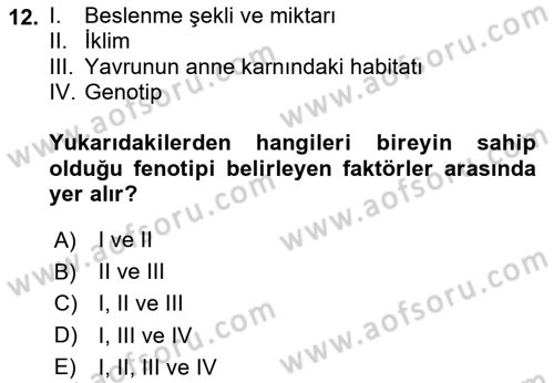 Temel Veteriner Genetik Dersi Ara Sınavı Deneme Sınav Soruları 12. Soru