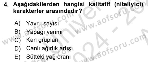 Temel Veteriner Genetik Dersi Ara Sınavı Deneme Sınav Soruları 4. Soru