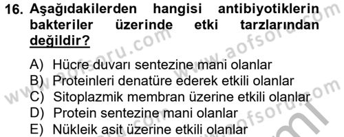 Temel Veteriner Mikrobiyoloji ve İmmünoloji Dersi 2012 - 2013 Yılı (Vize) Ara Sınav Soruları 16. Soru