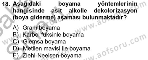 Temel Veteriner Mikrobiyoloji ve İmmünoloji Dersi 2012 - 2013 Yılı (Vize) Ara Sınav Soruları 18. Soru