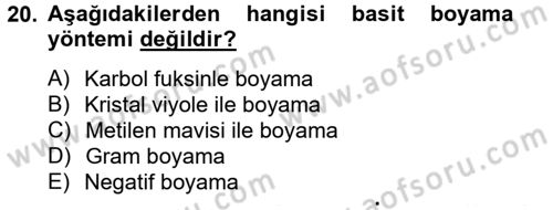 Temel Veteriner Mikrobiyoloji ve İmmünoloji Dersi 2012 - 2013 Yılı (Vize) Ara Sınav Soruları 20. Soru