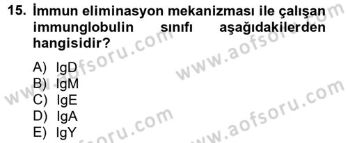 Temel Veteriner Mikrobiyoloji ve İmmünoloji Dersi 2012 - 2013 Yılı (Final) Dönem Sonu Sınav Soruları 15. Soru