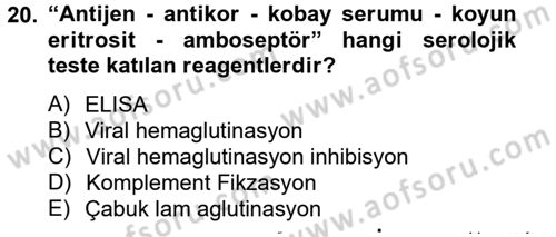 Temel Veteriner Mikrobiyoloji ve İmmünoloji Dersi 2012 - 2013 Yılı (Final) Dönem Sonu Sınav Soruları 20. Soru