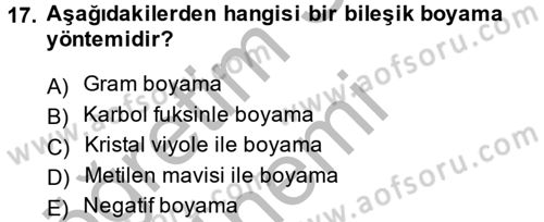 Temel Veteriner Mikrobiyoloji ve İmmünoloji Dersi 2013 - 2014 Yılı (Vize) Ara Sınav Soruları 17. Soru