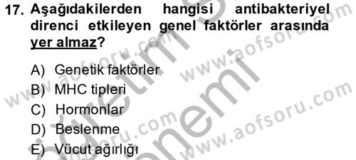 Temel Veteriner Mikrobiyoloji ve İmmünoloji Dersi 2013 - 2014 Yılı (Final) Dönem Sonu Sınav Soruları 17. Soru