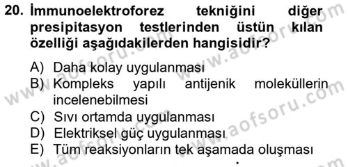 Temel Veteriner Mikrobiyoloji ve İmmünoloji Dersi 2013 - 2014 Yılı Tek Ders Sınav Soruları 20. Soru