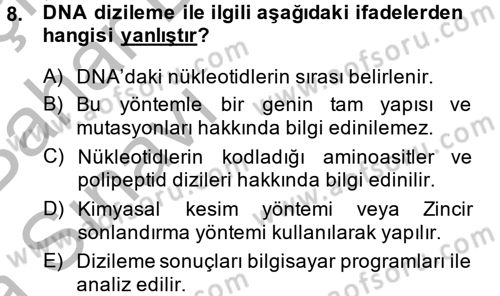 Temel Veteriner Mikrobiyoloji ve İmmünoloji Dersi 2014 - 2015 Yılı (Vize) Ara Sınav Soruları 8. Soru