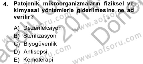 Temel Veteriner Mikrobiyoloji ve İmmünoloji Dersi 2014 - 2015 Yılı (Final) Dönem Sonu Sınav Soruları 4. Soru
