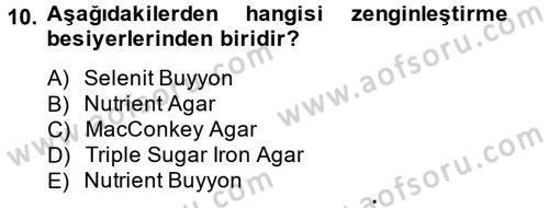 Temel Veteriner Mikrobiyoloji ve İmmünoloji Dersi 2014 - 2015 Yılı Tek Ders Sınavı 10. Soru