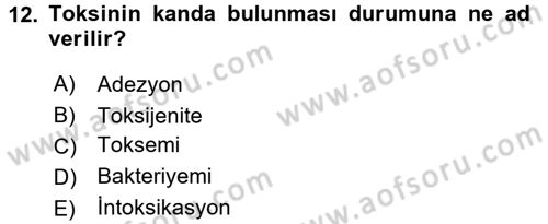 Temel Veteriner Mikrobiyoloji ve İmmünoloji Dersi 2015 - 2016 Yılı (Vize) Ara Sınavı 12. Soru