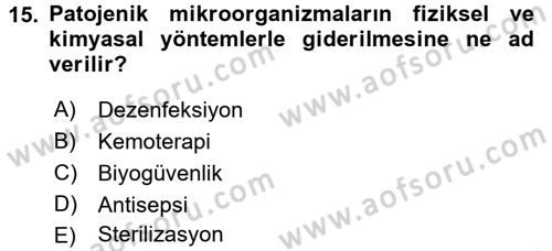 Temel Veteriner Mikrobiyoloji ve İmmünoloji Dersi 2015 - 2016 Yılı (Vize) Ara Sınav Soruları 15. Soru