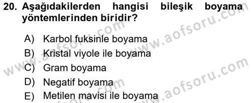 Temel Veteriner Mikrobiyoloji ve İmmünoloji Dersi 2015 - 2016 Yılı (Vize) Ara Sınav Soruları 20. Soru