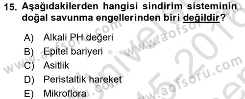 Temel Veteriner Mikrobiyoloji ve İmmünoloji Dersi 2015 - 2016 Yılı (Final) Dönem Sonu Sınav Soruları 15. Soru