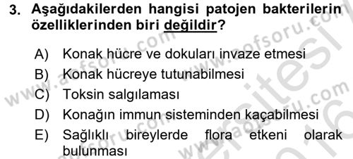 Temel Veteriner Mikrobiyoloji ve İmmünoloji Dersi 2015 - 2016 Yılı (Final) Dönem Sonu Sınav Soruları 3. Soru
