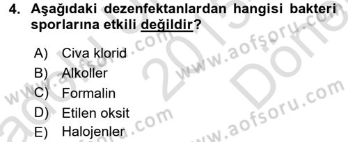 Temel Veteriner Mikrobiyoloji ve İmmünoloji Dersi 2015 - 2016 Yılı (Final) Dönem Sonu Sınav Soruları 4. Soru