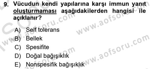 Temel Veteriner Mikrobiyoloji ve İmmünoloji Dersi 2015 - 2016 Yılı (Final) Dönem Sonu Sınav Soruları 9. Soru