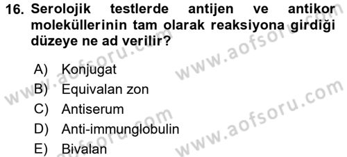Temel Veteriner Mikrobiyoloji ve İmmünoloji Dersi 2015 - 2016 Yılı Tek Ders Sınav Soruları 16. Soru