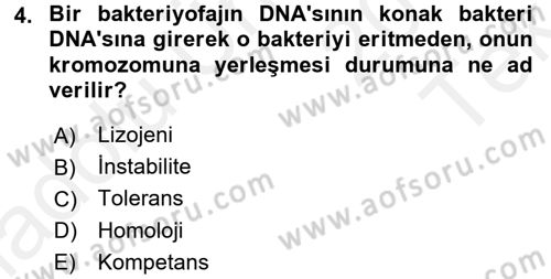 Temel Veteriner Mikrobiyoloji ve İmmünoloji Dersi 2015 - 2016 Yılı Tek Ders Sınav Soruları 4. Soru