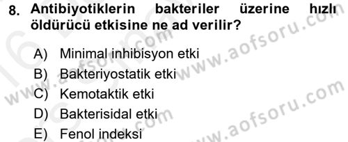 Temel Veteriner Mikrobiyoloji ve İmmünoloji Dersi 2015 - 2016 Yılı Tek Ders Sınav Soruları 8. Soru
