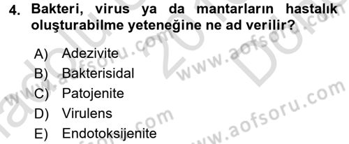 Temel Veteriner Mikrobiyoloji ve İmmünoloji Dersi 2016 - 2017 Yılı (Final) Dönem Sonu Sınav Soruları 4. Soru