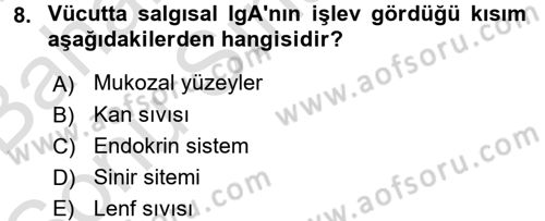 Temel Veteriner Mikrobiyoloji ve İmmünoloji Dersi 2016 - 2017 Yılı (Final) Dönem Sonu Sınav Soruları 8. Soru