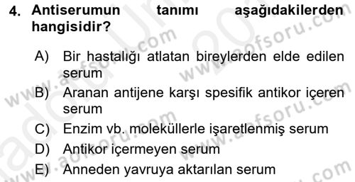 Temel Veteriner Mikrobiyoloji ve İmmünoloji Dersi 2017 - 2018 Yılı 3 Ders Sınav Soruları 4. Soru