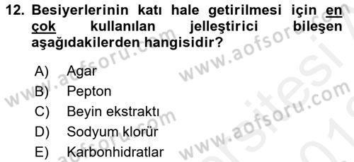 Temel Veteriner Mikrobiyoloji ve İmmünoloji Dersi 2017 - 2018 Yılı (Vize) Ara Sınav Soruları 12. Soru