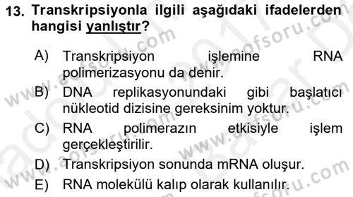 Temel Veteriner Mikrobiyoloji ve İmmünoloji Dersi 2017 - 2018 Yılı (Vize) Ara Sınav Soruları 13. Soru