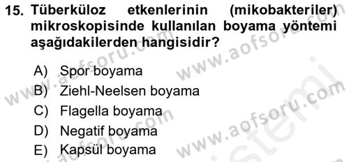 Temel Veteriner Mikrobiyoloji ve İmmünoloji Dersi 2017 - 2018 Yılı (Vize) Ara Sınav Soruları 15. Soru