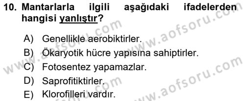 Temel Veteriner Mikrobiyoloji ve İmmünoloji Dersi 2017 - 2018 Yılı (Final) Dönem Sonu Sınav Soruları 10. Soru