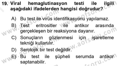 Temel Veteriner Mikrobiyoloji ve İmmünoloji Dersi 2017 - 2018 Yılı (Final) Dönem Sonu Sınav Soruları 19. Soru