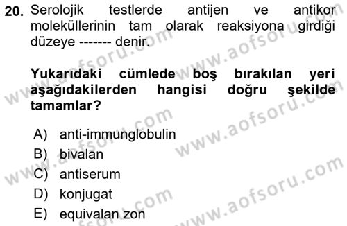 Temel Veteriner Mikrobiyoloji ve İmmünoloji Dersi 2018 - 2019 Yılı 3 Ders Sınav Soruları 20. Soru